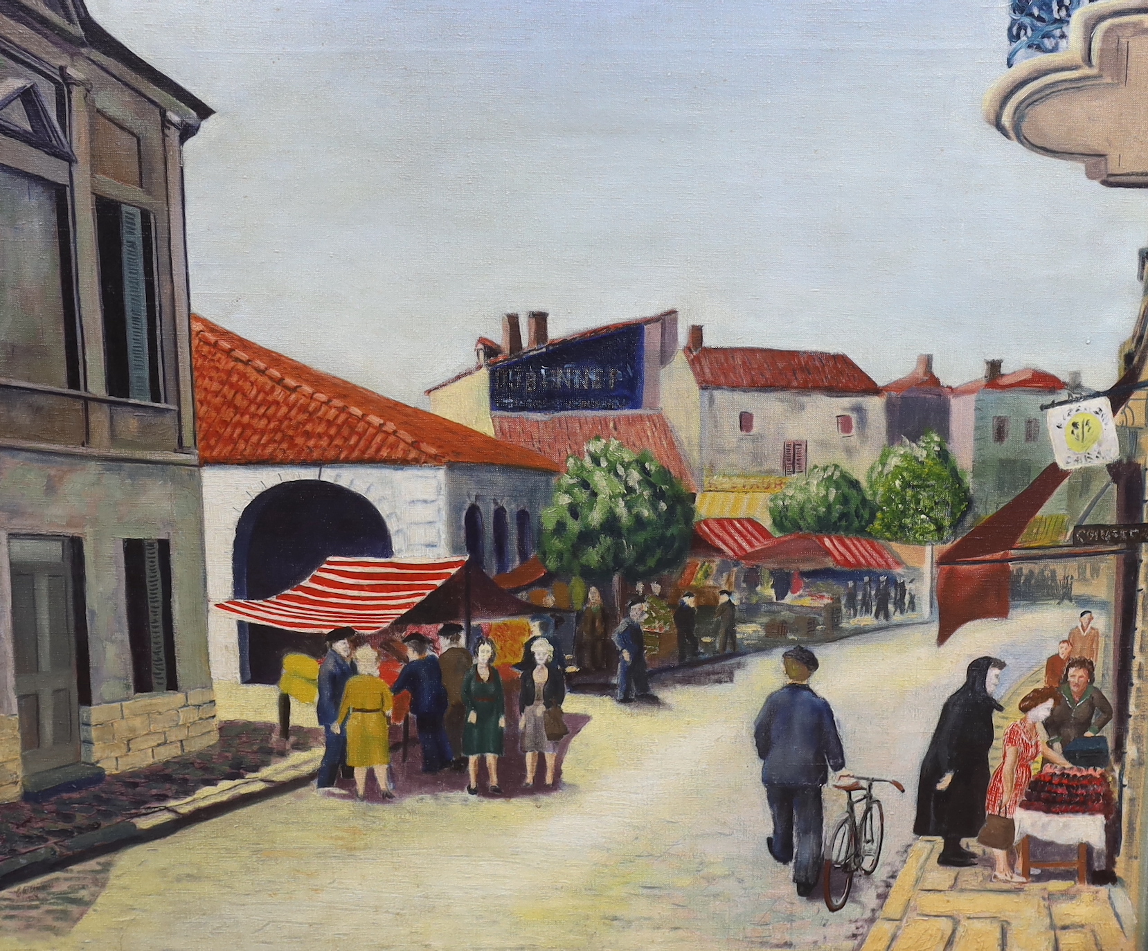 E.W. Allens, oil on canvas, 'St Andre de Curzac', signed and dated 1955, 64 x 76cm